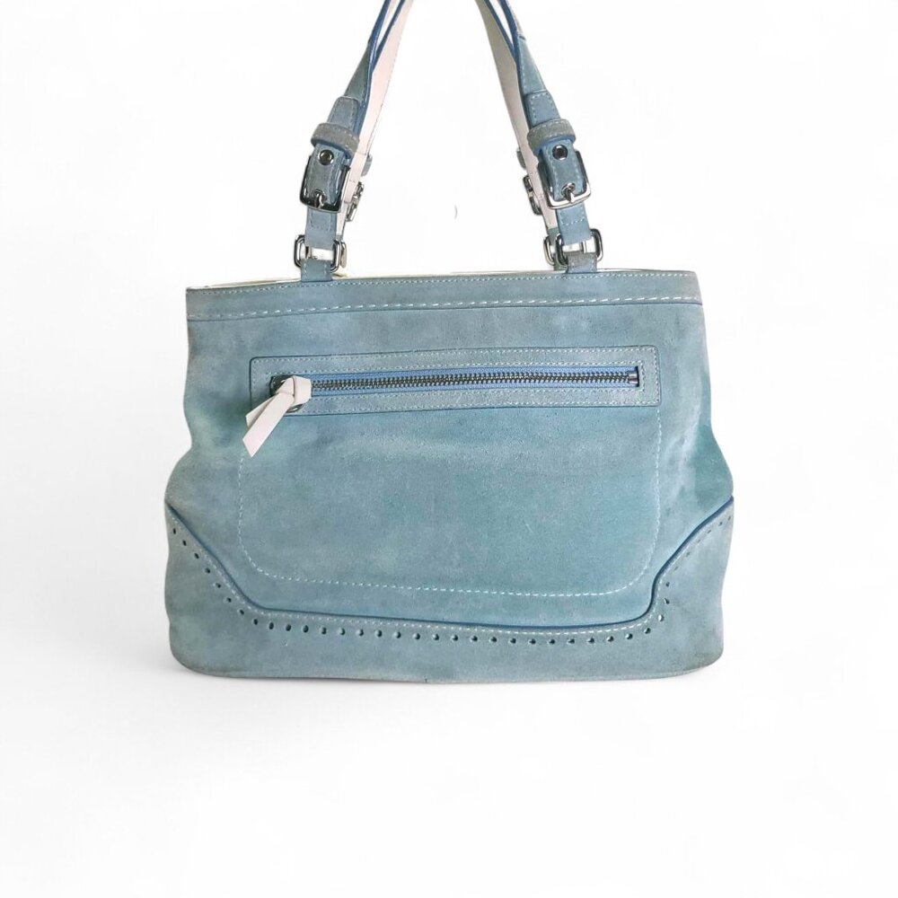 COACH Vintage Hamptons Aquamarine  Y2K Suede Satchel with Wristlet - Picture 11 of 13